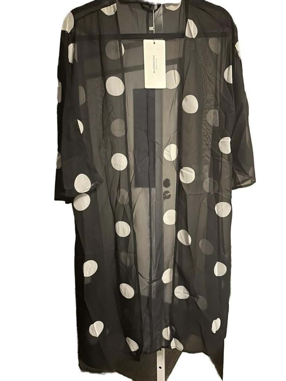 Size 10 medium BloomChic Sheer Polka Dot Open-Front Kimono Duster - Picture 2 of 5